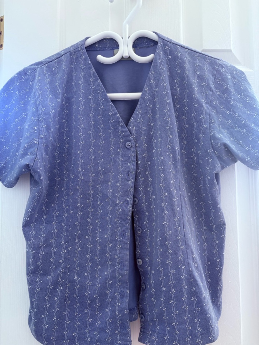 Vintage Light Blue Short Sleeve Button-Up Top